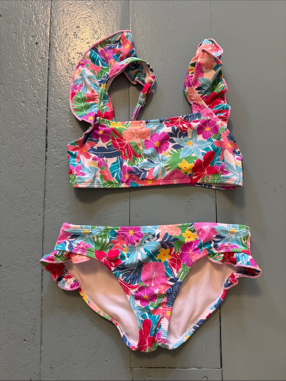 Raisins Girls Floral Ruffle Two-Piece Swimsuit - Pink Multi